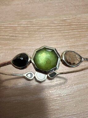$695 Ippolita Wonderland Rock Candy Green Quartz Silver Bangle Bracelet 7.5"